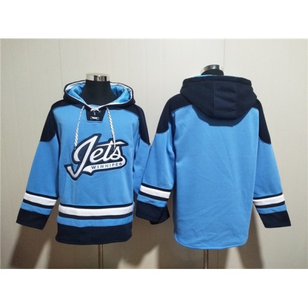 Men's Winnipeg Jets Blank Blue Lace-Up Pullover Hoodie