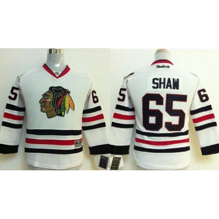 Blackhawks #65 Andrew Shaw White Stitched Youth NHL Jersey