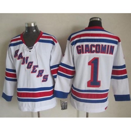 Rangers #1 Eddie Giacomin White CCM Throwback Stitched NHL Jersey