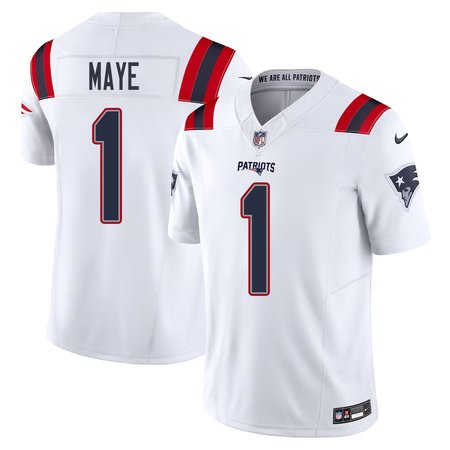 Men's New England Patriots Drake Maye White 2024 NFL Draft First Round Pick Player F.U.S.E. Vapor Untouchable Limited Stitched Football Jersey